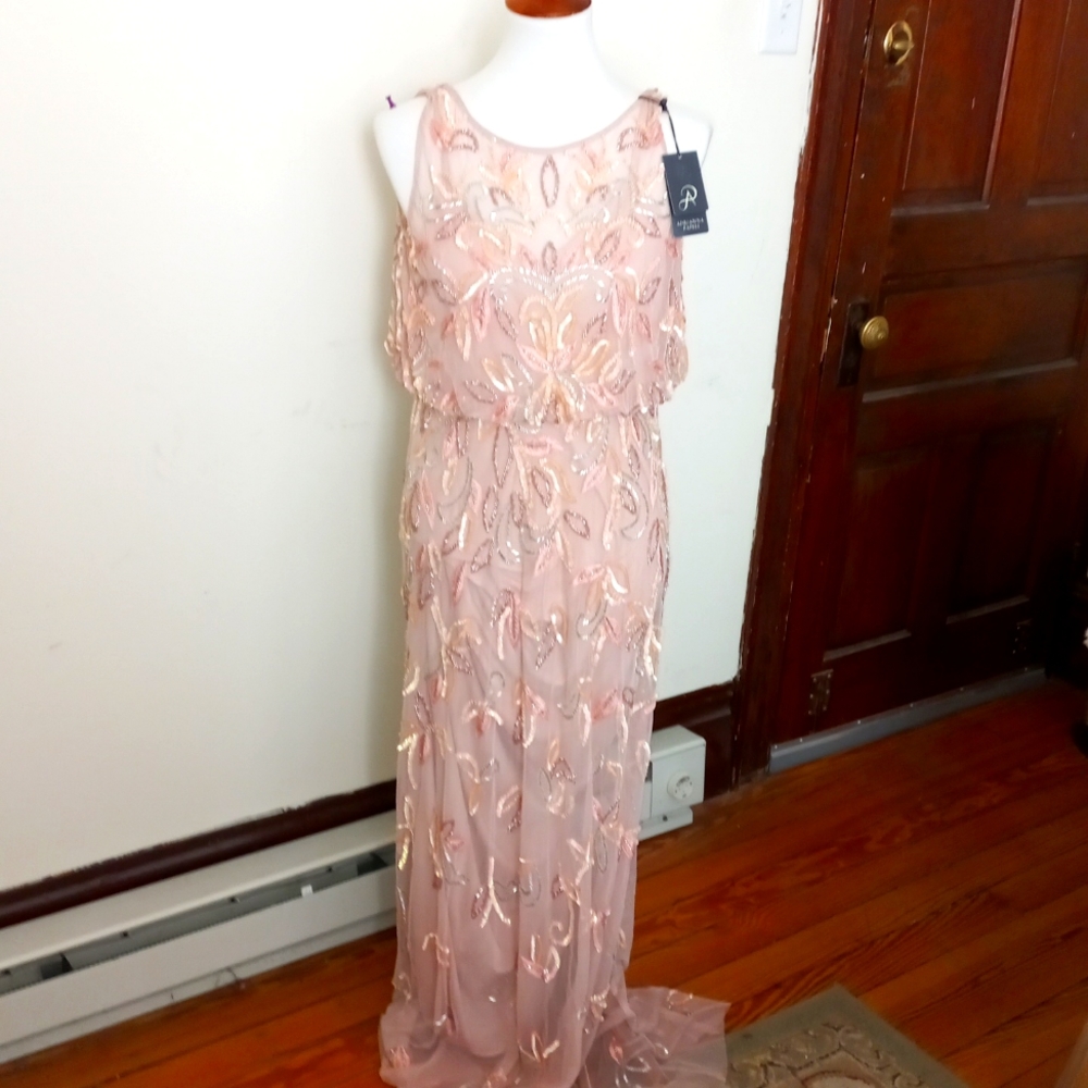 Adrianna Papell Blush Pink Beaded Prom Gown